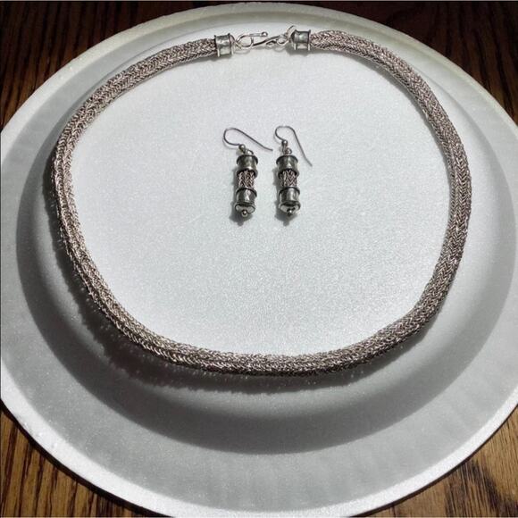 Chuck Bruce Designs Jewelry - 100% Silver Knitted Necklace & Earrings Set